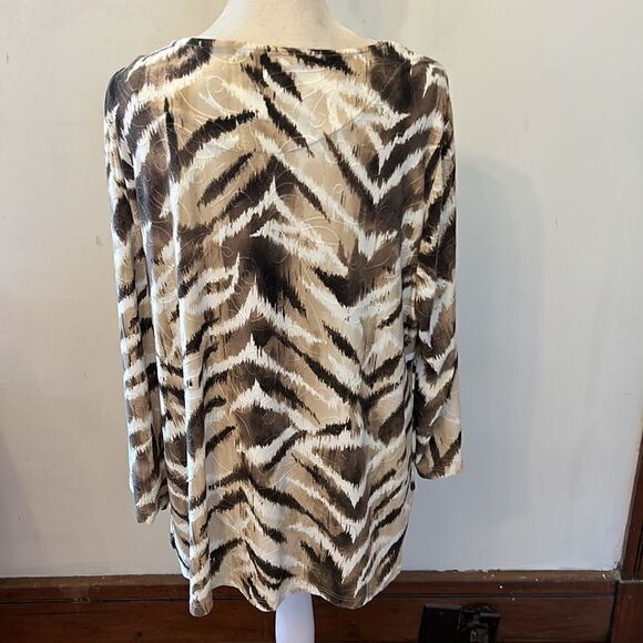 JM Collection brown tan white patterned long sleeve top Size XL - Picture 6 of 9